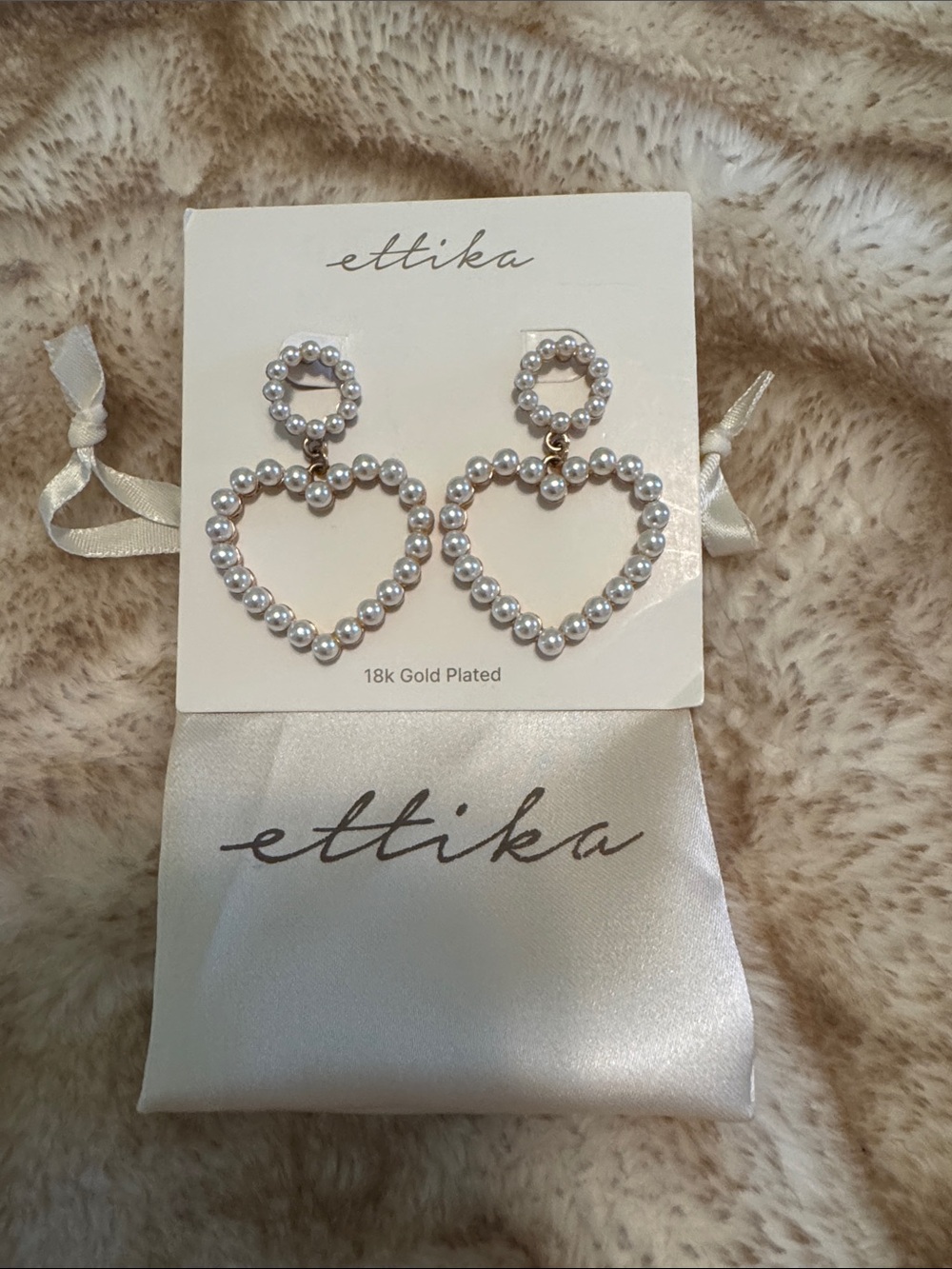 Ettika Pearl Heart Hoop Drop Earrings White Pearls